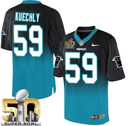 Men's Elite Luke Kuechly Super Bowl L Nike Jersey Black/Blue - #59 Fadeaway NFL Carolina Panthers